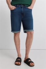 Базові джинсові бермуди темно-синього кольору slim fit
