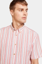 Полосатая льняная рубашка с короткими рукавами