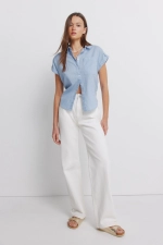 Лляна сорочка з коротким рукавом