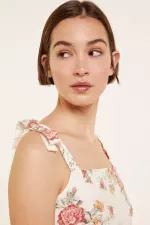 Коротка лляна сукня з квітковим принтом