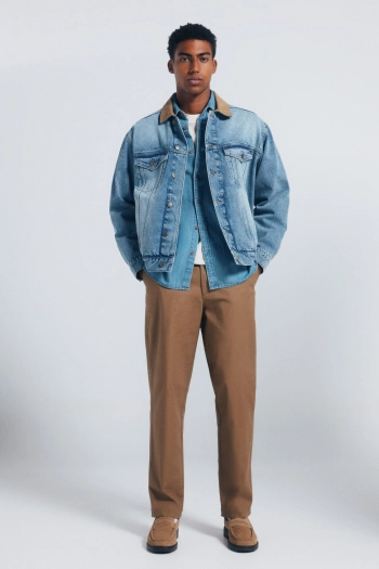 Джинсова куртка Oversize з контрастним коміром
