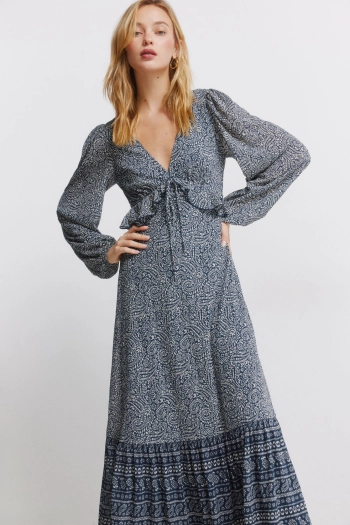 Платье миди с воланом на талии и принтом
