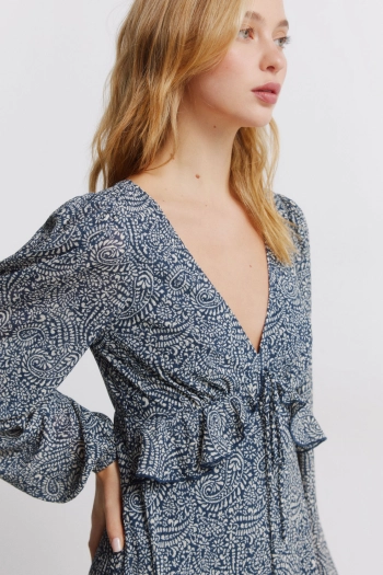 Платье миди с воланом на талии и принтом