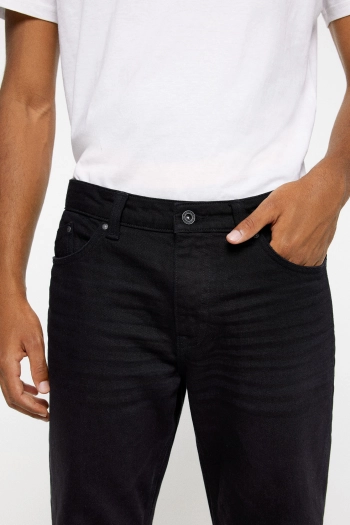 Чорні джинси з потертостями крою regular fit