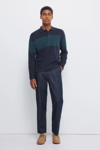 Свитер в полоску с воротником-поло