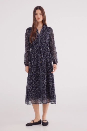 Платье-рубашка миди с цветочным принтом