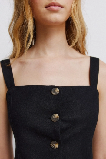 Чорний лляний топ-жилет