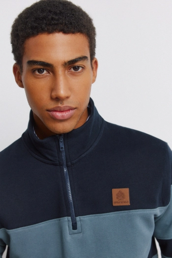 Світшот з контрастних кольорових блоків із коміром-стійкою