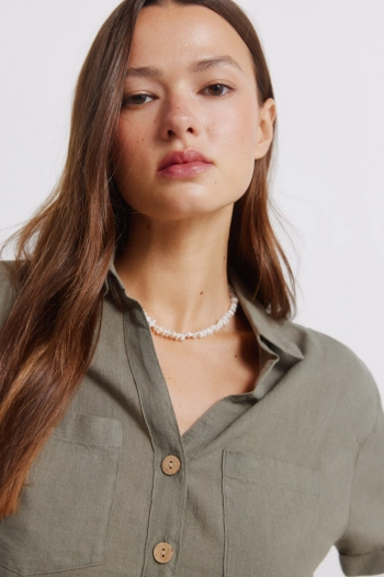 Лляна сорочка з коротким рукавом