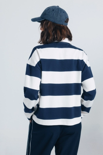 Поло полосатое с длинным рукавом и вышивкой