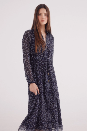 Сукня-сорочка міді з квітковим принтом