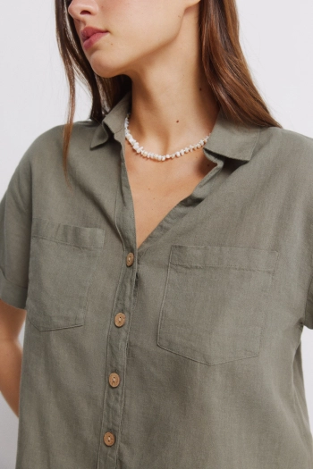 Лляна сорочка з коротким рукавом