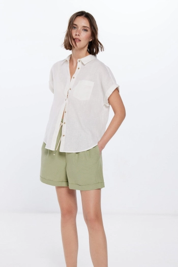 Бавовняна блузка з короткими рукавами і кишенею