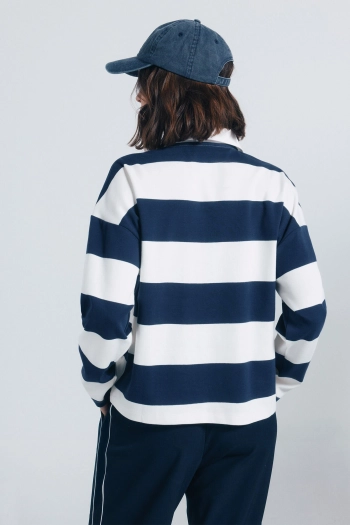 Поло смугасте з довгим рукавом та вишивкою