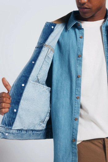 Джинсова куртка Oversize з контрастним коміром