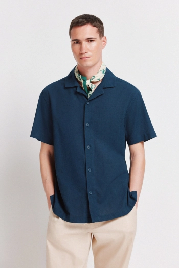 Льняная рубашка с коротким рукавом