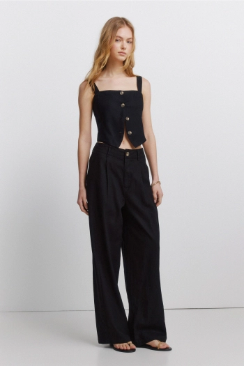 Чорний лляний топ-жилет