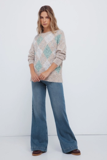 Меланжевий джемпер з ромбовим принтом