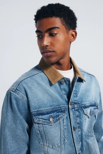 Джинсова куртка Oversize з контрастним коміром