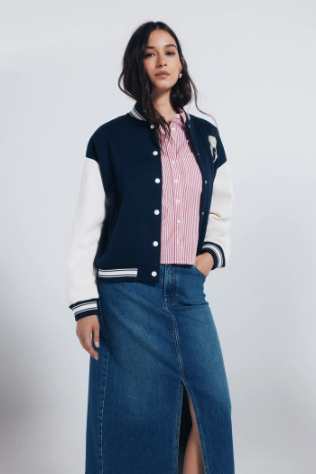 Джинсовая юбка миди с разрезом