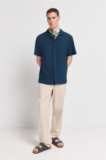 Льняная рубашка с коротким рукавом