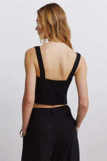 Чорний лляний топ-жилет