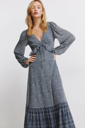 Платье миди с воланом на талии и принтом