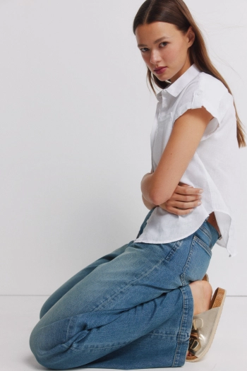 Лляна сорочка з коротким рукавом