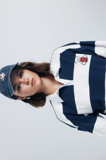 Поло полосатое с длинным рукавом и вышивкой