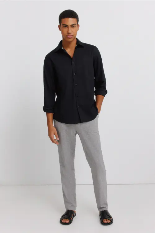 Фактурные брюки из льна comfort slim fit